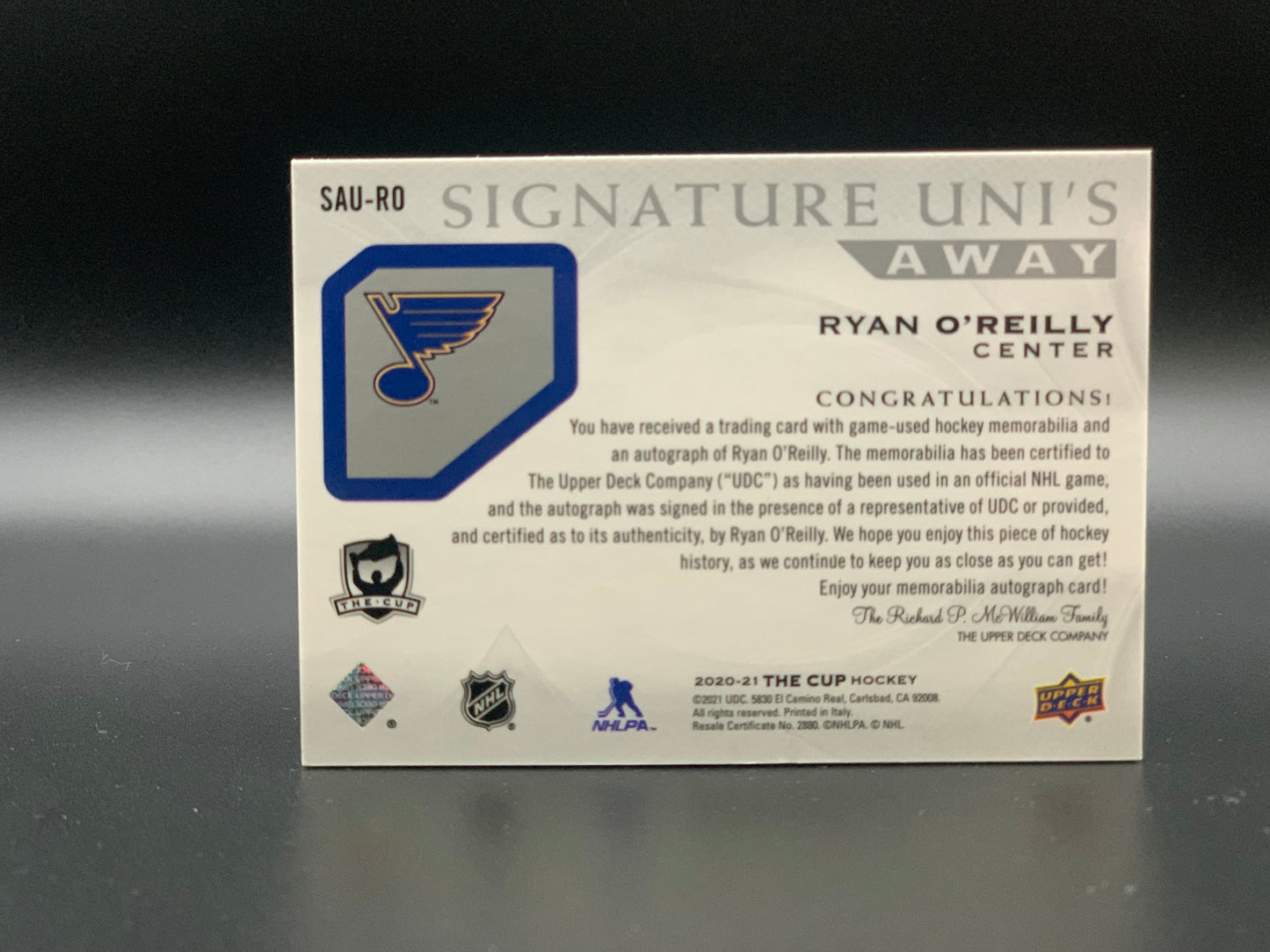 2020 Ryan O'Reilly the Cup Signature Uni's /35