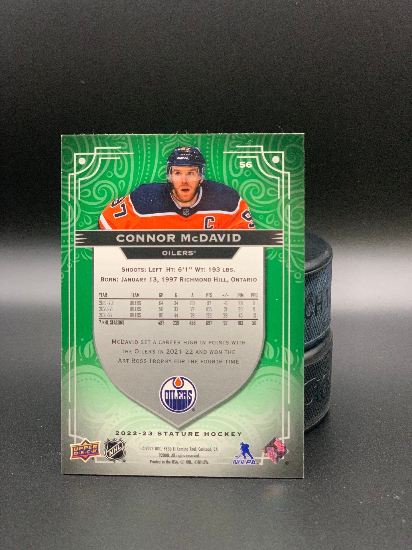 2022 Connor McDavid Upper Deck Stature Green Variant /99