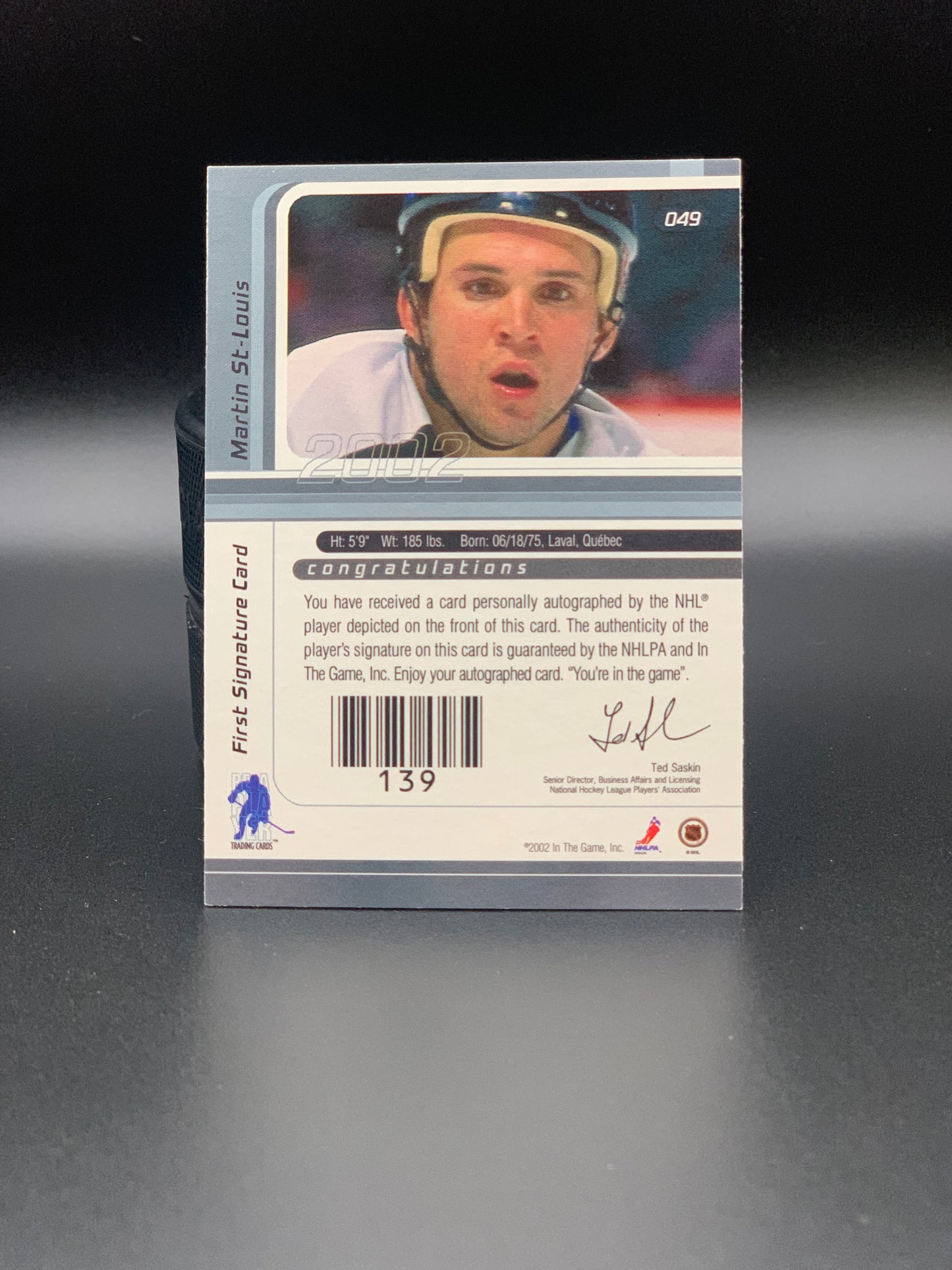 2002 Martin St- Louis in the Game First Signature Card